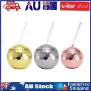 600ml Glittering Ball-Shaped Cup with Straws Glitter Ball Cup Pool Party Decors