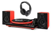 Gemini TT-900BR Vinyl Record Player Turntable+Dual Bluetooth Speakers+Headphones