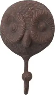 Creative Co-Op Rustic Carved Cast Iron Owl Wall Hook, Distressed Brown