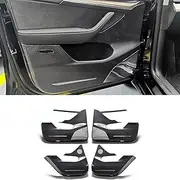Rynplex, for Tesla, Model 3 2019-2022，Model Y 2021 2022 Car Door Anti Kick Pad ABS ABS Carbon Fiber Pattern Anti-Dirty Car Stickers Car Door Kick Mat(Black Model Y 2021 2022)