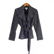 Dressbarn Blazer Waterfall Textured Nubby Knit Tie Waist Black Speckled M