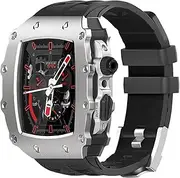[CZKE] Stainless Steel Modification Kit Case With Rubber Watch Strap，For Apple Watch Series 8 7 45mm And Correa Metal Bezel Fluorine Rubber Band，For iWatch Series 6 5 4 SE 44mm