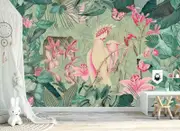 Cockatoos With Butterflies Vintage Wall Mural B50