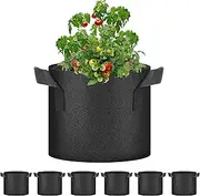 HealSmart 6-Pack 3 Gallon Nonwoven Grow Bags, Aeration Fabric Pots with Handles, Suitable for Garden Fruits, Vegetables and Flowers, Black