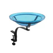 ACHLA 12" Crackle Birdbath with Rail Mount Bracket, Teal - CGB-07T-RM