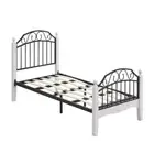 Ashley King Single Size Bed Frame Wooden Pole Black Metal Frame - White