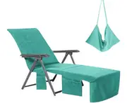 Lounge Chair Cover Microfiber Beach Towel Swimming Pool Lounge Chair Cover with Pockets for Holidays Sunbathing-Green