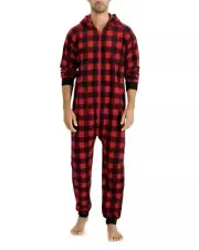 Men's Pajamas 1-Piece Checkered Hooded Pajamas Med Holiday Christmas