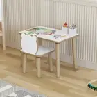 Kids Activity Table & Chair Set Wooden Play Study Desk with Panda Design Chair