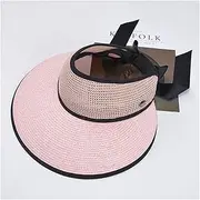 [TOMYEUS] Sun Hats Summer Sun Hat Women's Straw Hat Large Brim Sunscreen Sun Hat Folding Beach Hat Beach Cap (Color : Pink)