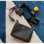 二手現貨 PRADA NYLON CROSS-BODY 黑色 銀鍊 三合一 斜背包 2VH113 現貨