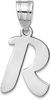 [JewelryWeb] 14k Solid White Gold Polished Script Letter R Initial Pendant Necklace-Pendant for Women