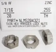 7/16-20 THIN HEX MARSDEN LOCK NUTS STEEL ZINC PLATED 5/8 AF X .255 TH (25)