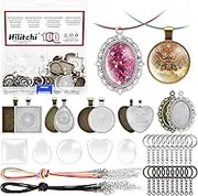 Hilitchi 100Pcs 5Styles Pendant Trays Kit Bezel Pendant Trays Blanks Pendant Blank Bezel, Including Wax Cords, Key Rings, Glass Dome Cabochon for Craft Jewelry Making (2 Colors)