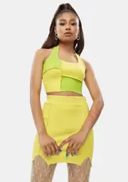 Bright Talk To Me Patchwork Skirt Set