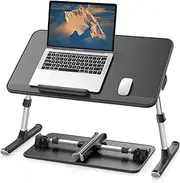 SAIJI Leather Laptop Bed Tray Table, Adjustable Laptop Stand with Removable Stopper, Portable Lap Desks with Foldable Legs, Notebook Stand Breakfast Reading Desk for Sofa Couch((Medium, Black)