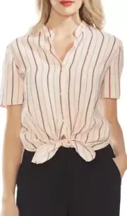 Vince Camuto Pin Striped Blush Tie Front Blouse Size Small MSRP 78