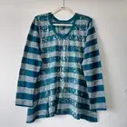 NWT Style & Co. Womens Teal Gray Striped Long Sleeve Sparkle Blouse Top Size 2X