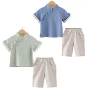 Boys Chinese Traditional Hanfu Outfit Summer Cotton Linen Set Kids Tang Suit