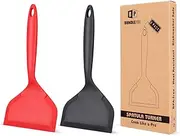 Pack of 2 Wide Silicone Spatula,Nonstick Pancake Shovel with Short Handle, Fried Flexible Turner, BPA Free Kitchen Cookwares for Egg, Cookie, Omelette, Fish, Burgers