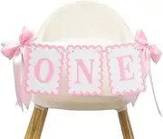 First Birthday Decorations for Girl, Pink Bow High Chair Banner, Sweet Photo Props, Cake Smash Party Decor
