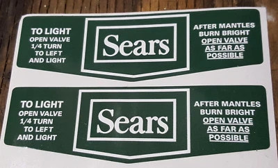 TWO (2) BRAND NEW COLEMAN SEARS AVOCADO LANTERN POINTED STICKERS LABELS DECALS