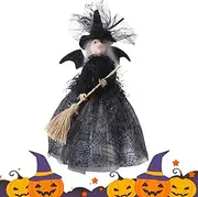 Black Witch Doll - Halloween Ghost Festival Witch Doll Tree Top,Desktop Decoration Doll Ornaments Halloween Witch Tree Topper for Desktop Treetop Fireplace Halloween