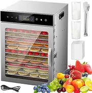 6 Tier Food Dehydrators, Electric Dehydrator Food Dryer Stainless Steel with 3 Accessories, Adjustable Temperature Control, 24h Timer, Easy Clean, Dehydrator Food Dryer for Fruit, Meat 12tier