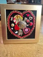 Vintage and new jewelry art. Elegance 5x5 collage framed. One of a kind