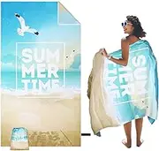 SKYREH Beach Towels, Sand-Free, Large, 180 x 100 cm, Double-Sided Beach Towel, Quick-Drying, Lightweight, Soft Microfibre Bath Towel, Beach Blanket for Beach, Travel, Swimming, Sauna, Yoga, Blue Sea