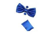 Mens Blue Matching Bow Tie, Pocket Square & Cuff Links Set
