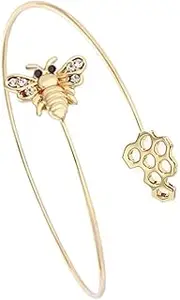 [MANZHEN] Adjustable Tiny Bumble Bee Queen Bee Cuff Wire Wrapped Bangle Bracelet Insect Jewelry