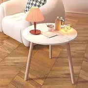 Hbluefat End Table, Modern Wood Round Side Table, Small Bedside Table, Simple Nightstand for Home Office,Small Space, Living Room, Bedroom (White Marble)