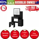 Dressing Table Stool Set Makeup Mirror LED Light Storage Cabinet Black