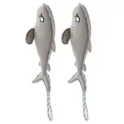 2x Paws & Claws Pet/Dog Toy Grey Savage Shark 60cm Canvas Rope Tugger w/Squeaker