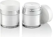 Furnido 2 Pack 1.7 oz Refillable Airless Pump Jars With Lid, Empty Acrylic Makeup Cosmetic Containers for Thick Moisturizer, Travel Lotion, Skincare, Cream,White