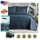 Soft Lightweight King-Size Bedspread with Pillow Shams - Navy Modern Decor