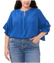 Vince Camuto Womens Ruffle Sleeve Pullover Blouse, Blue, Plus Size, 3X