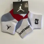 Nike Jumpman Socks White/Gray/Red Quarter Crew 3 Pair Kids 10C-3Y XS