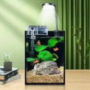 Aquarium Fish Tank Bowl Kit Desk Set 1.2 Gallon Iron Glass LED Light Water Pump