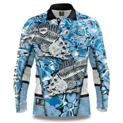 NRL 2021 Long Sleeve Skeletor Fishing Polo Tee Shirt - Cronulla Sharks - Adult