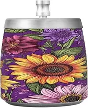 Stainless Steel Home Ashtray with Lid for Cigarettes Outdoor Table Fall Flowers Daisy Sunflower Purple Odorless Windproof Ash Tray Outdoors for Cigar Decor