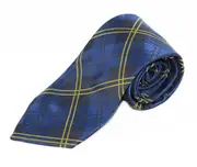 Mens Navy Blue & Yellow Plaid Striped Patterned 8Cm Neck Tie