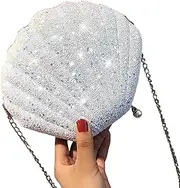 [Wedhapy] Seashell Purse Women's Evening Handbags, Silver Seashell Shaped Evening Bag, Sparkly Purse with Chain Strap for Party Prom Birthday Gift
