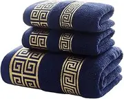 3pcs Set Cotton Bathroom Towels Sets 2pcs Hand Face Towel 34x74cm and 1pcs Big Bath Towels 70X140cm Washcloths Gift ﻿(Blue)