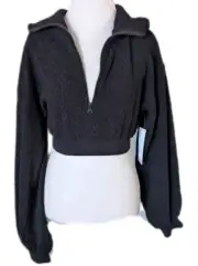 BDG Urban Outfitters Cropped Sweatshirt Medium Black 1/2 Zip Fleece Pullover Top