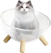 Small Cat Bed, Bowl Bed with Wood Base, Acrylic Clear Dome House Small Animal Supplies for Resting Sleeping Lounging Puppies Bunnies