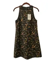NEW Theory Women Mini Shift Dress 4 Animal Print Black Brown $395 Tortoise Crepe