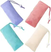 SEWOART 4pcs Soap Pouches for Bar Soap Exfoliating Net Portable Bag Drawstring Shampoo Bar Bag Australian Design