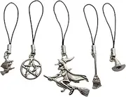 5pcs Witch Lanyard for Phone Case, Key Chain, Purse, Pentagram Symbol, Cute Bags Accessories, Witch Hat and Broom Charm Pendant Lanyard for DIY